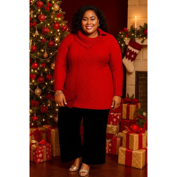 Croft & Barrow Plus Size 2X Sweater With Button Detail Red Textured Cable Knit - Picture 4 of 10